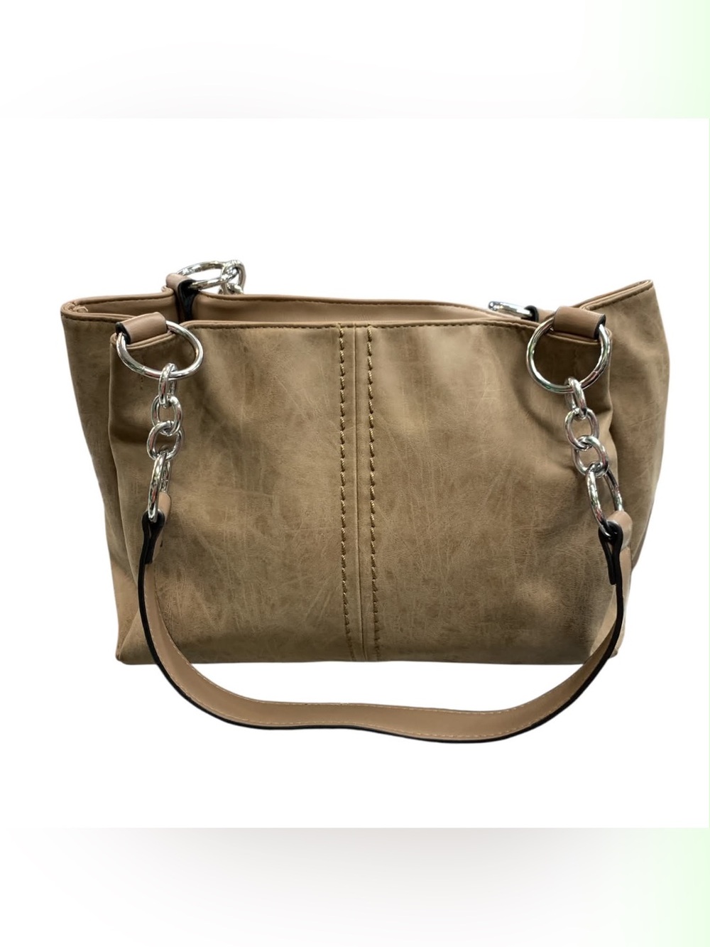 Blush Taupe Shoulder Bag with Silver Chain Details